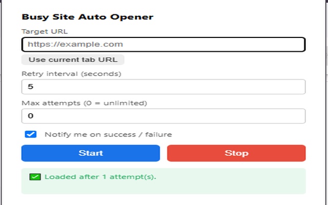 Success message showing Loaded after 1 attempt